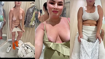 Dressing and undressing Milf in fitting room