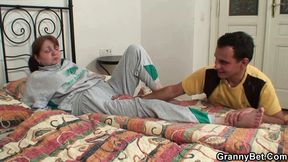 Guy fucks very old injured grandma doggystyle