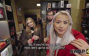 SWAP4K. Met Fibi Euro in a sex shop and fucked her hard in threesome with Veronica Leal