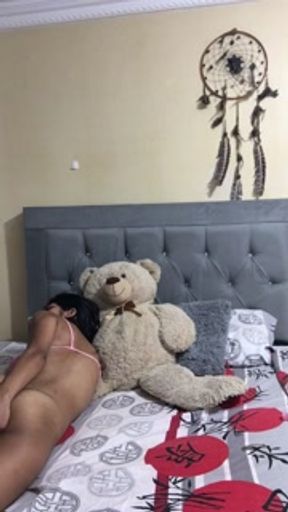 POV. Hot brunette masturbates with a huge vibrator