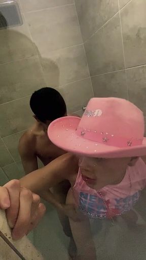 Femboy Gets Fucked by a Stranger in the Bathroom of the Hotel Where She Is on Vacation with Her Family
