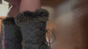 Stella Pumping Piano Pedal Playing Dreamy Romantic Songs In Snow Boots and Showing Off Bare Soles