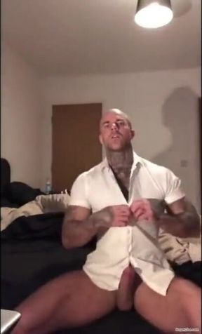 Tatted Stud Strokes His Big Cock Solo