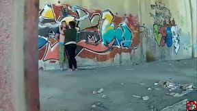 The fat woman tries to warm up the graffiti artist. Claudia Marie ctdx