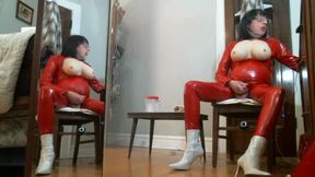 Red Catsuit White Boots E Tits 2