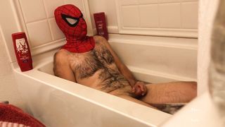 Perspiring Spider-boy Washes N Bath Disregard