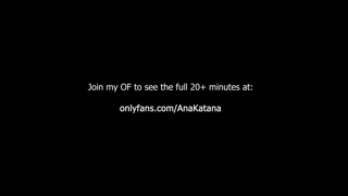 Submissive AnaKatana paddles her ass and thighs while cumming from a hitachi