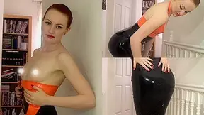 Anita de Bauch in Orange Dress and Black Stockings - LatexHeavenVideo