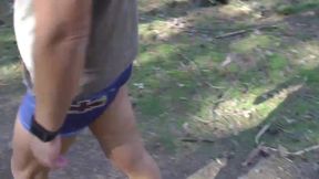 E-Stim outdoor ,Public flashing in wood, jerking off