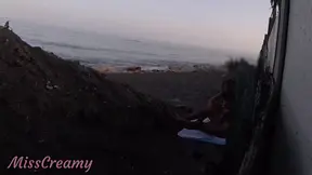 Stepdaughter helps out with risky public beach cock flash