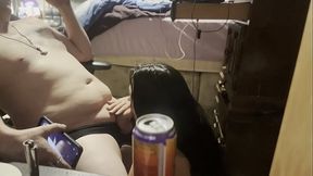 Tripz uses energy drink to boost her bj skills