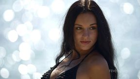 Cute-looking brunette Sasha C is showing off her naked pussy