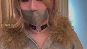Tape Gagged Livestream Gone Wrong – Feather Boa Bondage Chair Struggles