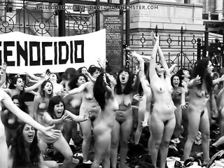 Naked women group shouting at Argentina