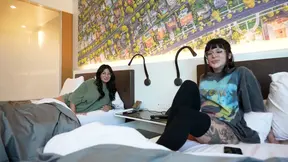 Step-sister caught in wild FFM threesome with glasses girl