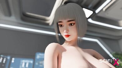 Akari rides in reverse cowgirl with a doggystyle surprise in the sci-fi lab