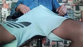 Jerking off in tight shorts - 2 camera angles, real moans, explosive ending