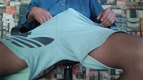 Jerking off in tight shorts - 2 camera angles, real moans, explosive ending
