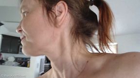 Stepmommy role play sucking my black dildo