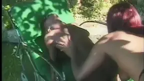 Two Ebony Lesbians Eating Pussy Outdoors