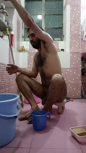 Self Body Massage with Morning Bath Enjoy Indian Man