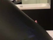 Feet teasing - Wearing Leather Spandex Pants