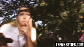 Teen outdoors fun with a young dildo exploration