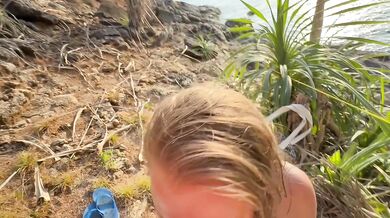 Blonde stepsister's perfect 18 birthday cock squeeze on the beach