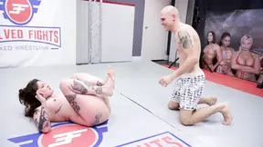 Busty Vanessa Vega and Tony Sting engage in a steamy mixed wrestling match