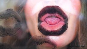 seductive goth chick phat black lips & messy spit kiss
