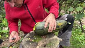 Large Halloween Pumpkin fucked hard and filled with cum