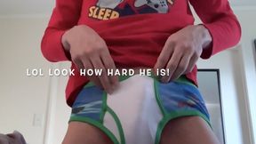 embarrassing WEDGIE & RUINED ORGASM in Cartoon Briefs