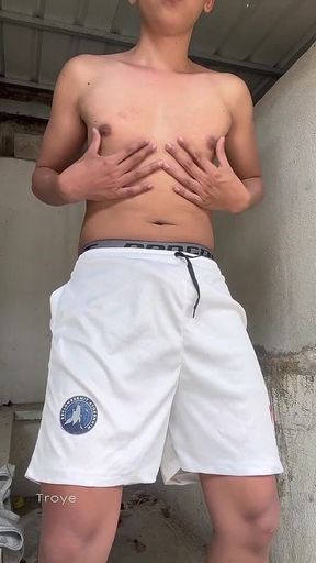 Big Asian Cock Inside the White Basketball Shorts