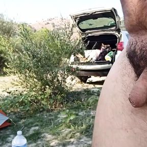 Walking and Pee Naked outdoor