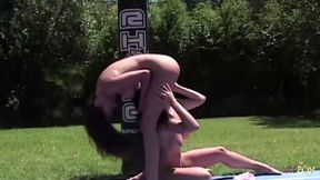 Lesbian Tennis Players Enjoy Outdoor Kissing and Fingering Orgasm