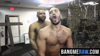 Ray Diesel and Trey Turner bareback fucking in workshop
