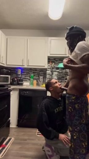 casanova eats Kyle dick in the kitchen and gets cum on his face