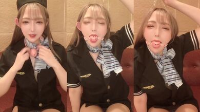 The asian cosplayer teased her tight spot and moaned for the cabin attendant