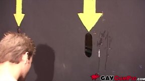 ”Handsome guys gets on their knees & suck cocks behind a cover”