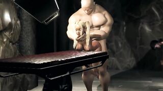19 Year Old blonde sex sub getting screwed by a huge monster inside the dark dungeon