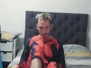 Halloween costume fetish licking my bare feet while dressed as deadpool foot fetish