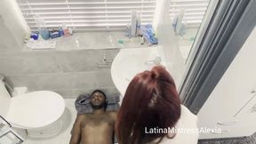 Human Carpet in the bathroom