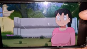 Nobita Rubbed Her Stepmother's Breasts, All the Water From Her While Bathing.