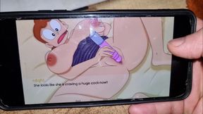 Nobita Rubbed Her Stepmother's Breasts, All the Water From Her While Bathing.