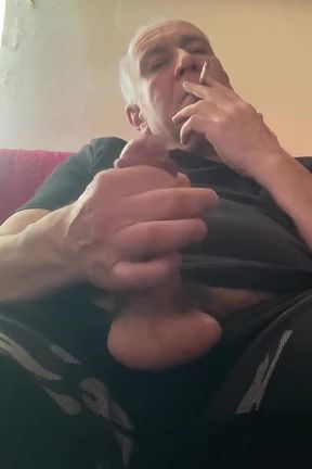 Old Man Masturbating and Smoking After Workout