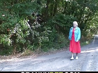 Young dude doggy-fucks 80 years old granny roadside