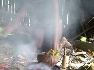National geographic footage of a busty tribe cutie cooking