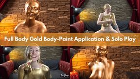 Full Body Gold BodyPaint & Solo Play with Glass Dildo