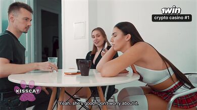 Tied Step Sister Milan Cheek fucked by Step brother and Aunty in Share bed 3some sex - Family House S1E5