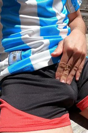 Bulging Young Man Moans with Pleasure in Park Jerking off a Summer Handjob
